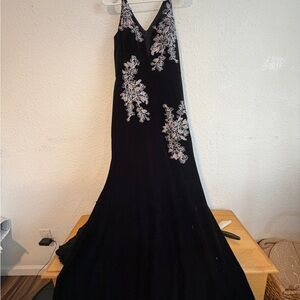 Xscape Black Maxi Dress with Silver Embellishments
